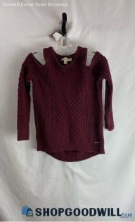 Michael Kors Women's Dark Magenta Cold Shoulder Patterned Knit Sweater - Sz S