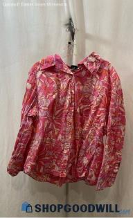 Lane Bryant Women's Pink/White Floral Patterned Button Up - Sz 22