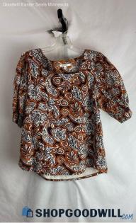 Chico's Women's Orange/White Floral Patterned T-shirt - Sz XL