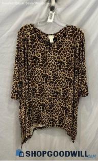 Chico's Women's Brown Leopard Print Blouse - Sz L