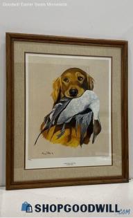 Harry Tollas Signed "Golden Retriever & Pintail" Matted & Framed Print 620/680