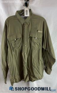 Columbia Men's Taupe PFG Long Sleeve Tech Button Up Shirt - Sz L