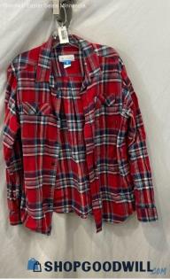 Columbia Women's Red/Blue Plaid Flannel Button Up Shirt - Sz L