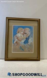 Roger Curley "A Grandpa's Love" Matted & Framed Vtg Painting Print Unsigned