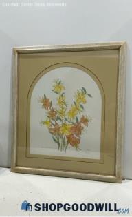 "Flame Azaleas" Moran Signed Matted & Framed Watercolor Floral Print 831/1000