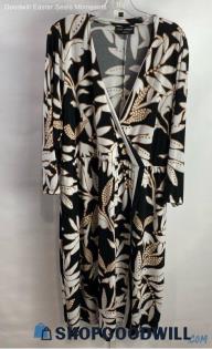 Lane Bryant Women's Black/White Leaf Pattern Surplice Shift Dress - Sz 22