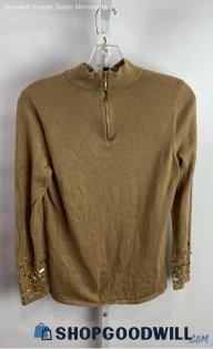 Chico's Women's Brown Lightweight Back Zip Beaded Sweater - Sz MP