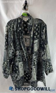 Erena Women's VTG Black/Gray Floral Sheer Button Up Shirt - Sz 1X