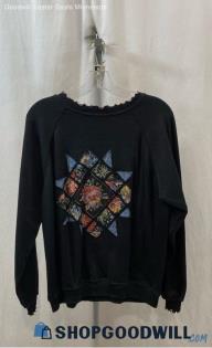 Hanes Her Way Women's Black Floral Embroidered Sweater - Sz L