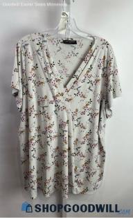 Lane Bryant Women's White Floral V-neck Blouse - Sz 22