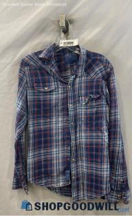 Lucky Brand Men's Blue/Red Plaid Lightweight Western Style Button Up- Sz M