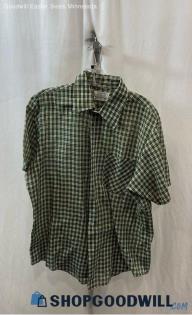 Perma-Prest Men's Green/White Plaid Lightweight Short Sleeve Dress Shirt - Sz 16