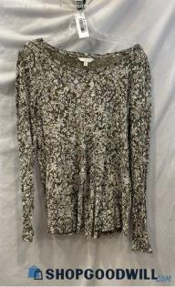 Lucky Brand Women's Green Filigree Long Sleeve - Sz L