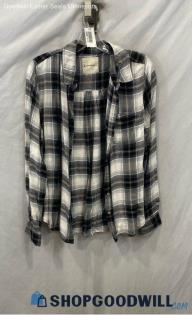 Lucky Brand Women's Black/White Plaid Lightweight Button Up Flannel Shirt Sz XS