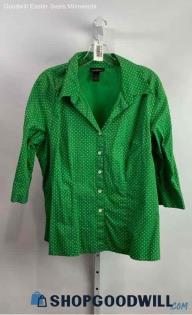 Lane Bryant Women's Green/White Polka Dot Button Up Shirt - Sz 14