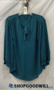 Torrid Women's Teal/Beige Polka Dot Neck Tie Long Sleeve Shirt - Sz 12