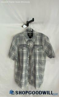 Harley Davidson Men's Blue/Gray Plaid Lightweight Button Up Shirt - Sz L