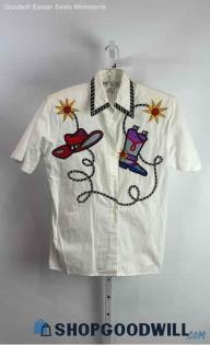 Harbour Vue VTG Women's White Graphic Button Up Shirt - Sz 10