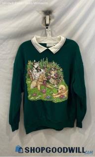 Basic Editions VTG Men's Green Graphic Pullover Sweater - Sz L