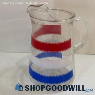 MCM Red White & Blue Glass Pitcher