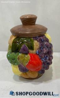 Vtg Mcm Fruit Patterned Ceramic Cookie Jar Unbranded