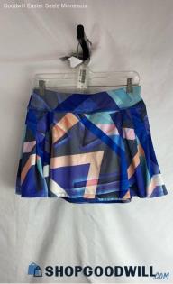 Athleta Women's Blue/Multicolored Patterned Short Lined Pleaded Tech Skort sz M