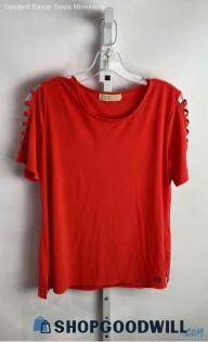 Michael Kors Women's Coral Cross Sleeves Blouse - Sz L