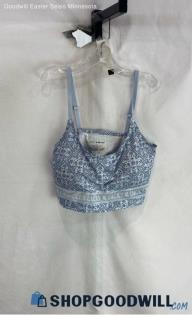 Lucky Brand Women's Light Blue Patterned Pull on Sports Bra - Sz L