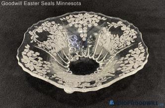 Martinsville Meadow Wreath Etched Crystal Glass Scalloped Edge Footed Bowl