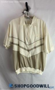 Ian Alexxus Women's VTG White/Tan Textured Pattern 1/2 Zip Shirt - Sz XL