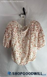 Free People Women's White/Pink Floral Patterned Pintuck Puff Sleeve Shirt sz PS