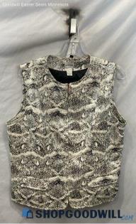 Chico's Women's Gray Snakeskin Faux Leather Coated Zip Up Vest - Sz 12