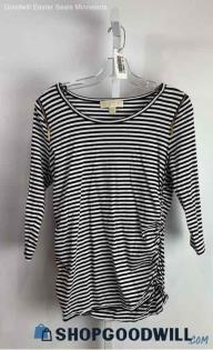 Michael Kors Women's Black/White Stripes Long Sleeve Blouse - Sz L