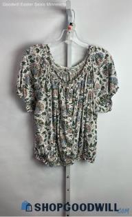 Lucky Brand Women's White Multicolor Graphic Blouse - Sz XL