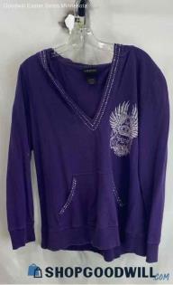 Lane Bryant Women's Purple Graphic V-Neck Sweater - Sz 14