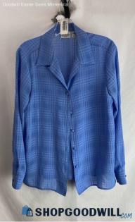 Liz Baker Women's VTG Powder Blue Plaid Button Up Shirt - Sz 10P