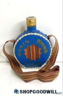 Rubin Vinjak Blue Leather Covered Carry Canteen/Decanter Empty Bottle