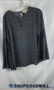 Michael Kors Women's Black Heathered Keyhole Neck/Back Flare Sleeve T-shirt Sz M