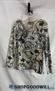 Chico's Women's Black/Beige Paisley Patterned Sweater - Sz S