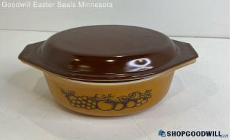 Pyrex Old Orchard 1 1/2 Qt. Orange/Brown Covered Casserole Dish