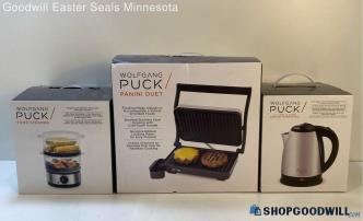 3pc Wolfgang Puck Panini Press, Food Steamer, & Electric Kettle *NIB*