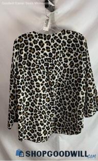 Michael Kors Women's Tan/Black Leopard Pattern V Neck Long Sleeve Shirt - Sz L