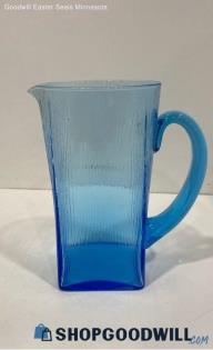 Blue Tree Trunk Art Glass Pitcher