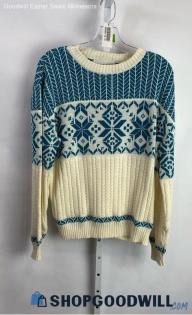 Rob Winter Women's VTG Teal/White Fair Isle Ribbed Sweater - Sz L