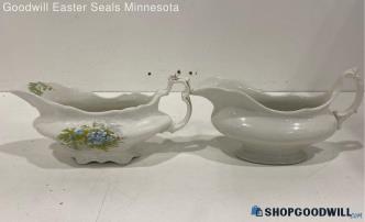 2pc Johnson Bros Royal Semi Porcelain England Gravy Sauce Boat Green Blue Floral