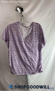 Lane Bryant Women's Purple Floral V-Neck Shirt - Sz 14