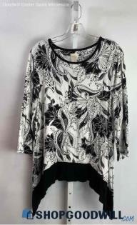 Chico's Women's Black/White Floral Patterned Tunic Blouse - Sz L