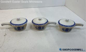 3 UE Sweden Ceramic Cups With Lids And Straight Handles