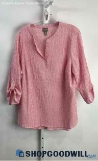 Chico's Women's Pink/White Striped Henley Roll Sleeve Blouse - Sz XL