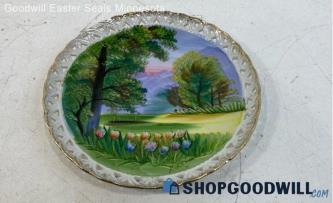 Unlabeled Ceramic 8" Dia Collectors Plates With Nature Scene